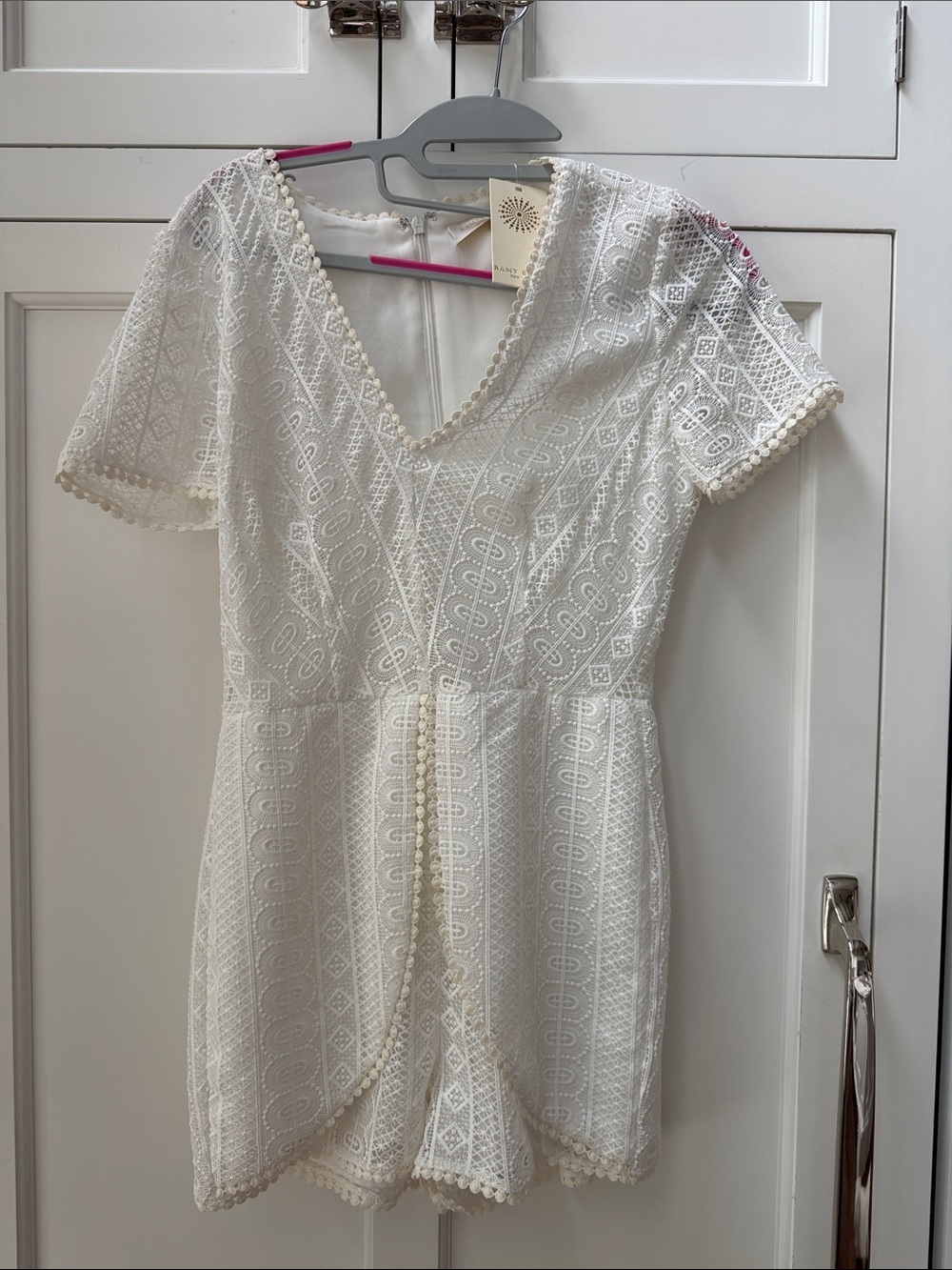 Ramy Brook soft white Lace V-Neck Romper with Crochet Trim